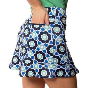 NEW Ladies GOLFTINI Blue Floral Want It All Ruffle Hem Knit GOLF SKORT XL NWOT